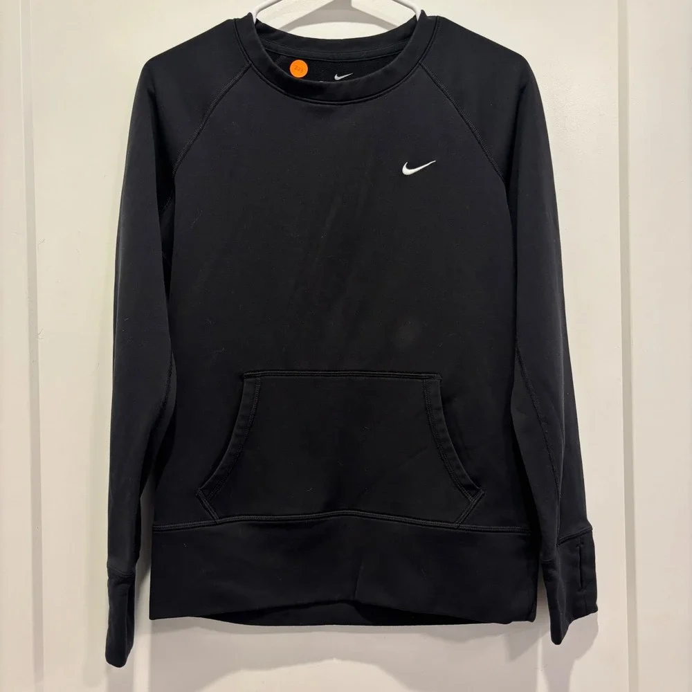 Nike Therma-FIT Sweatshirt Womens Small Black Fleece Pullover Kangaroo Pocket